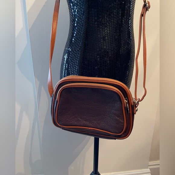 Valentina Brown & Carmel Pebbled Leather Crossbody Bag - Picture 3 of 13
